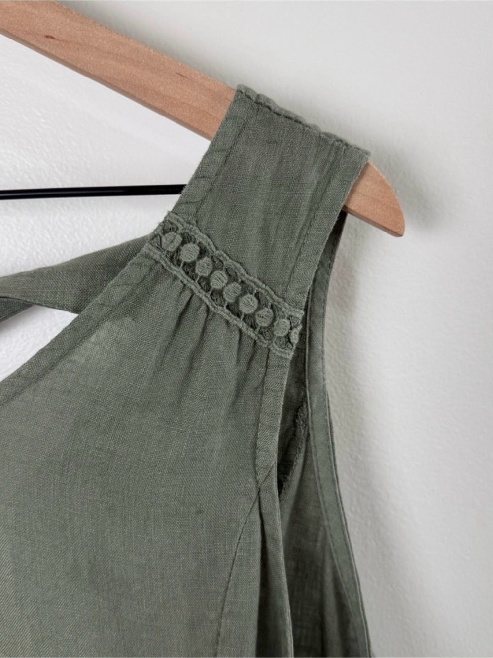 Linen Sleeveless Ruffle-Hem Dress in Olive Green - Picture 7 of 8